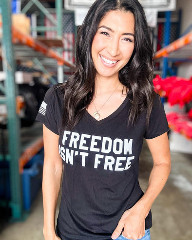 Freedom Isn't Free V-Neck Women's Tee (Black)