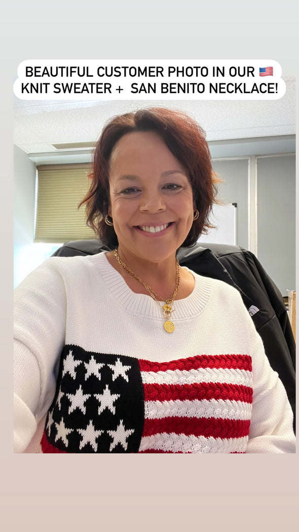 Wide Neck American Flag Knit Sweater