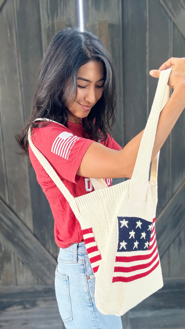 Knit American Flag Tote