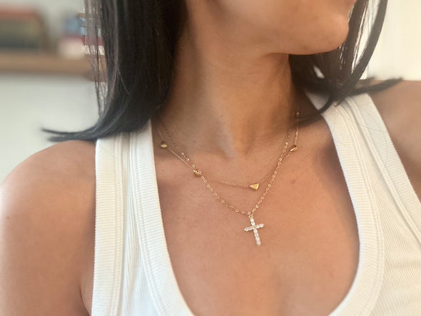 Crystal Cross Necklace, Yellow Gold Plated