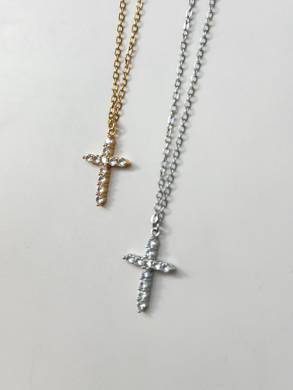 Crystal Cross Necklace, Yellow Gold Plated