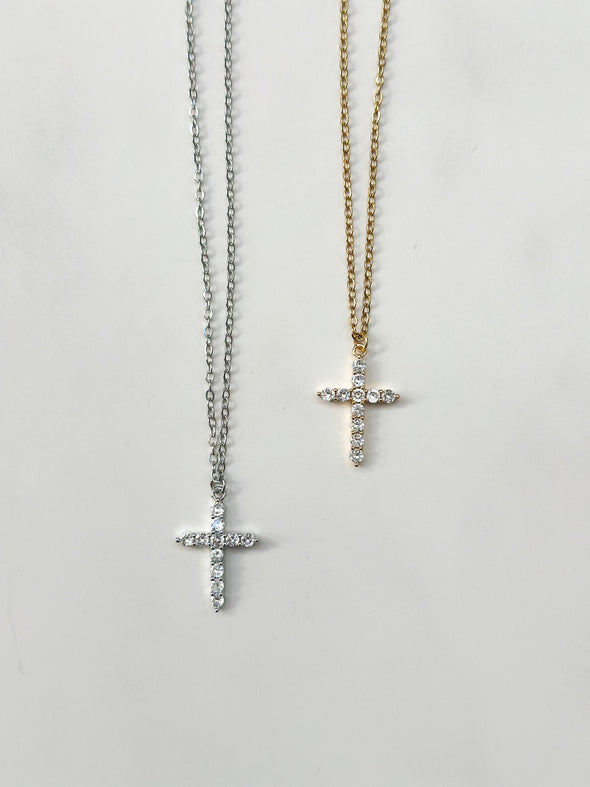 Crystal Cross Necklace, Yellow Gold Plated