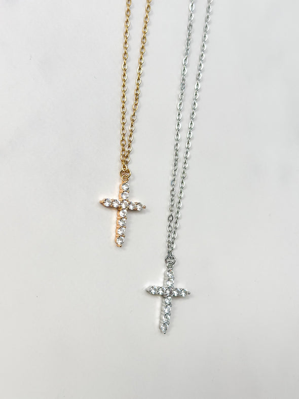 Crystal Cross Necklace, Yellow Gold Plated