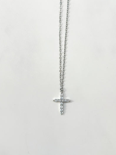 Crystal Cross Necklace, White Gold Plated