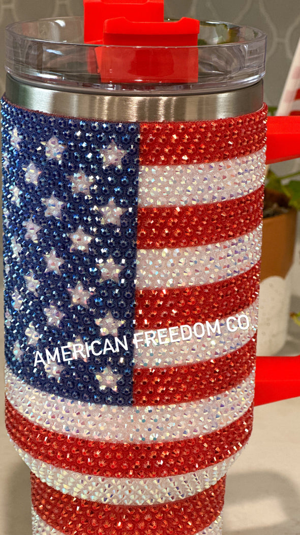 Blinged Out American Flag Tumbler 40oz.