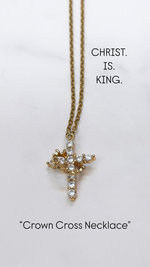 Crown Cross Necklace (18k Yellow Gold Plated)