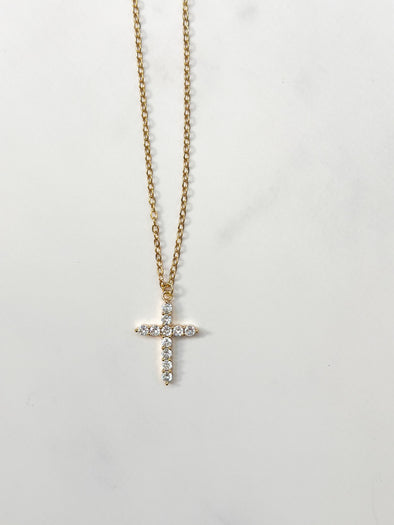 Crystal Cross Necklace, Yellow Gold Plated