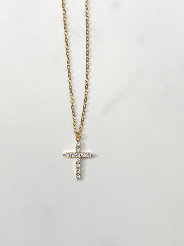 Crystal Cross Necklace, Yellow Gold Plated