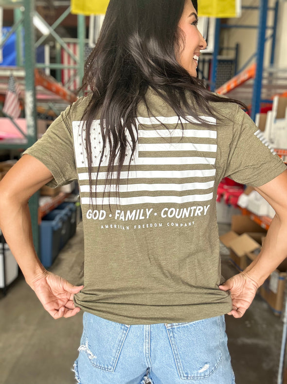 Military Green AFC God Family Country Tee (Badge Logo)