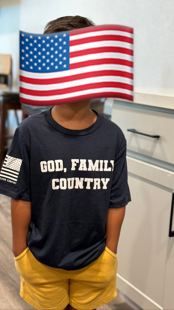 Youth GOD FAMILY COUNTRY (navy blue) Tee