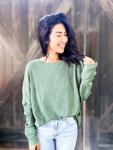 *PRE ORDER* Sage Green Waffle Knit Top | AFC Boutique