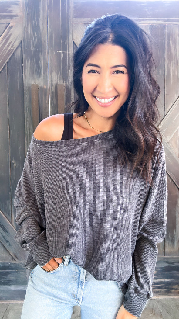 Dark Grey Waffle Knit Top | AFC Boutique