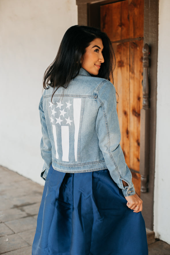 Slim Fit Hand Painted American Flag Jacket