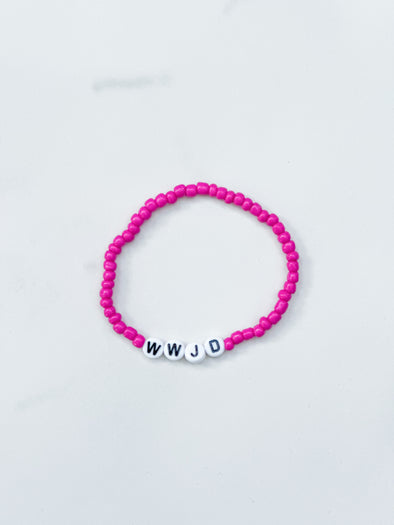 WWJD Stretchy Beaded Bracelet Magenta