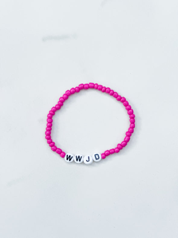 WWJD Stretchy Beaded Bracelet Magenta