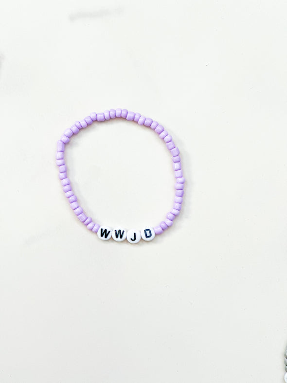 WWJD Stretchy Beaded Bracelet Lavender