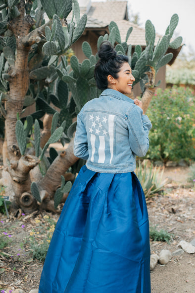 Slim Fit Hand Painted American Flag Jacket