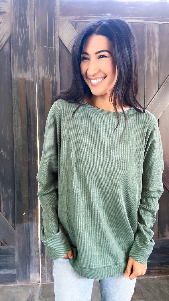 *PRE ORDER* Sage Green Waffle Knit Top | AFC Boutique
