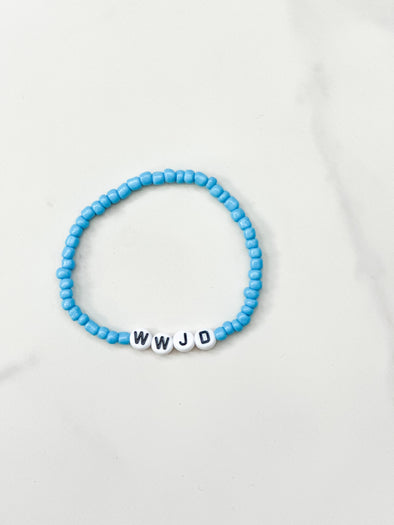 WWJD Stretchy Beaded Bracelet Electric Blue