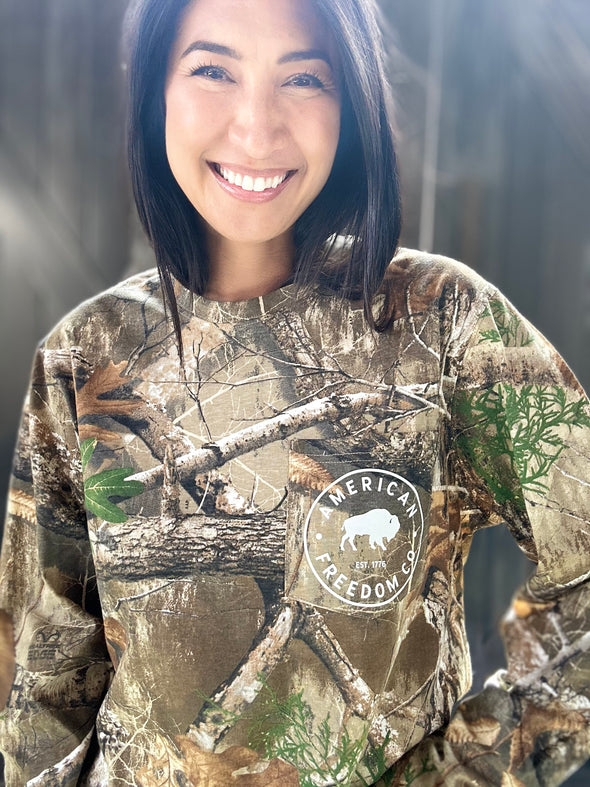 Men's Camo Pocketed Longsleeve (Circle Bison Logo)