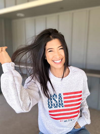 USA Flag Sweatshirt (Ash Grey)