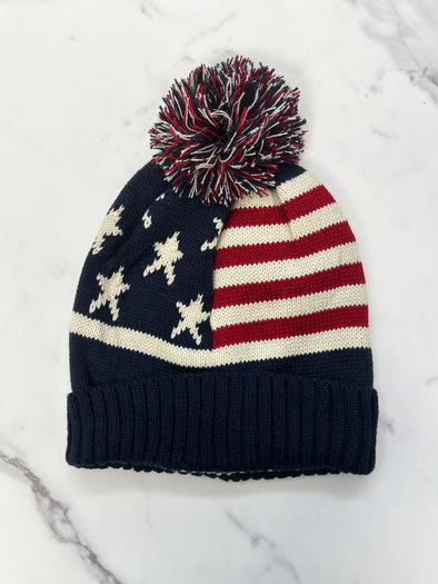 American Flag Pom Beanie