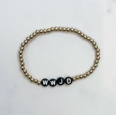 WWJD Beaded Bracelet Gold with Black Beads