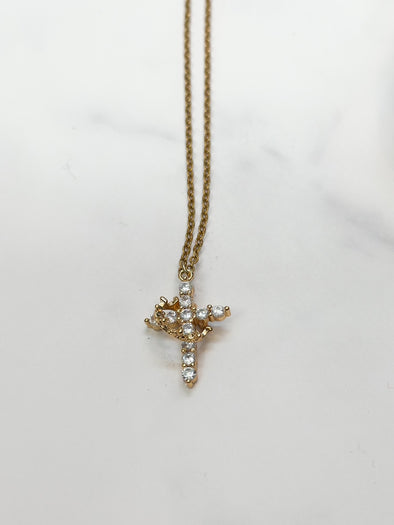 Crown Cross Necklace (18k Yellow Gold Plated)