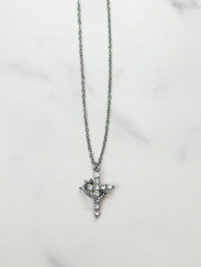 Crown Cross Necklace (Stainless Steel Silver)