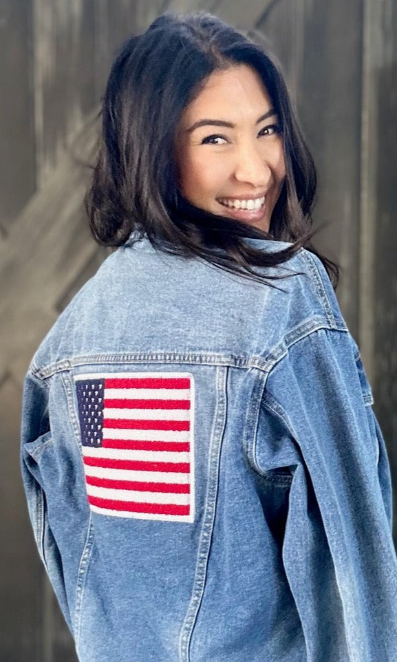 American Flag Jacket (Chenille Patch on Denim)